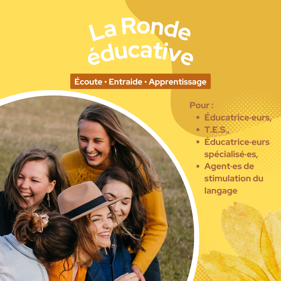 Groupe d'intervenantes en langage riant et partageant un moment dans un espace extérieur, après la Ronde éducative, une rencontre de supervision des éducatrices réalisée par une orthophoniste.