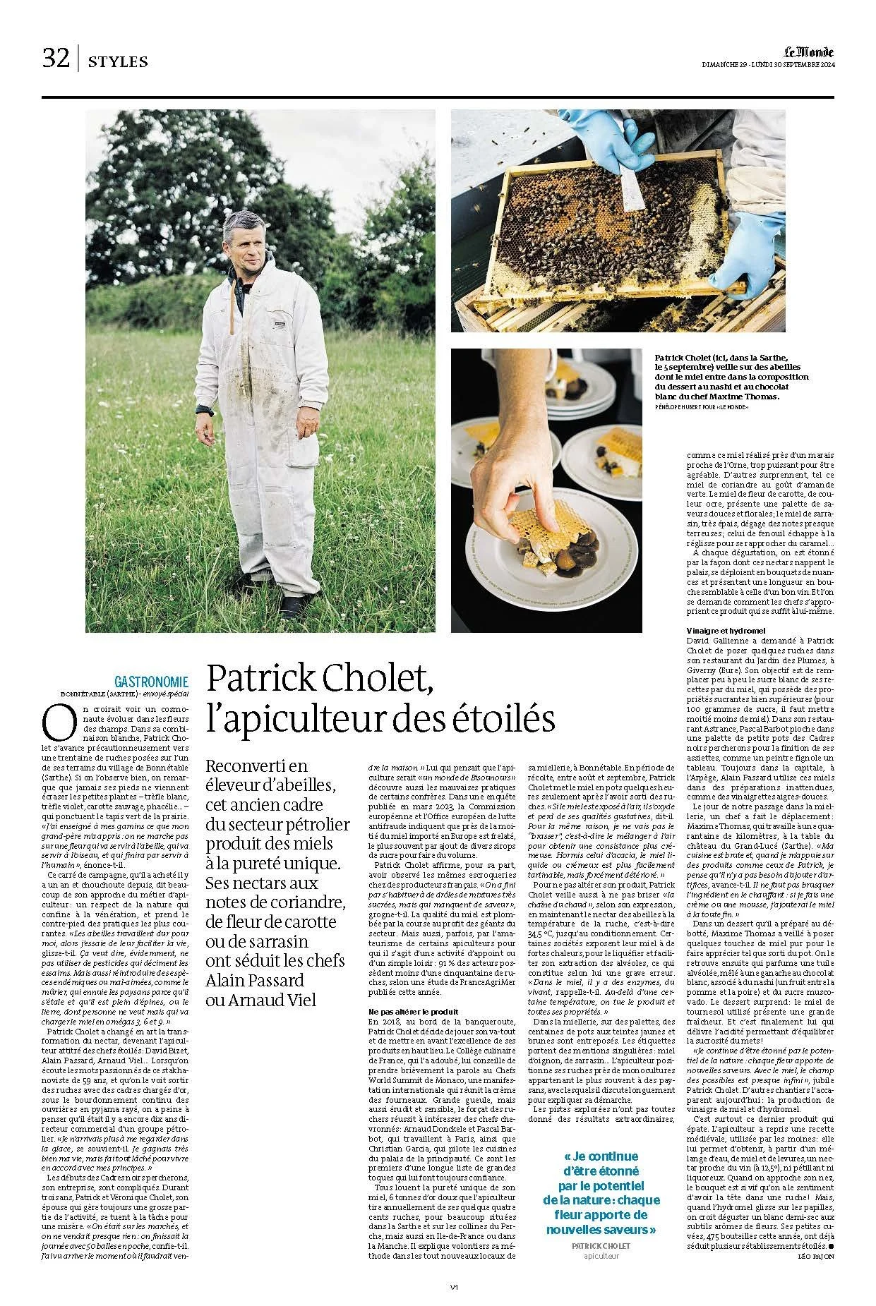 Patrick Cholet, l'apiculteur des étoilés, pour Le Monde