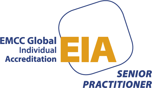 Logo for EMCC Global, emphasizing Individual Accreditation and EIA Senior Practitioner certification.