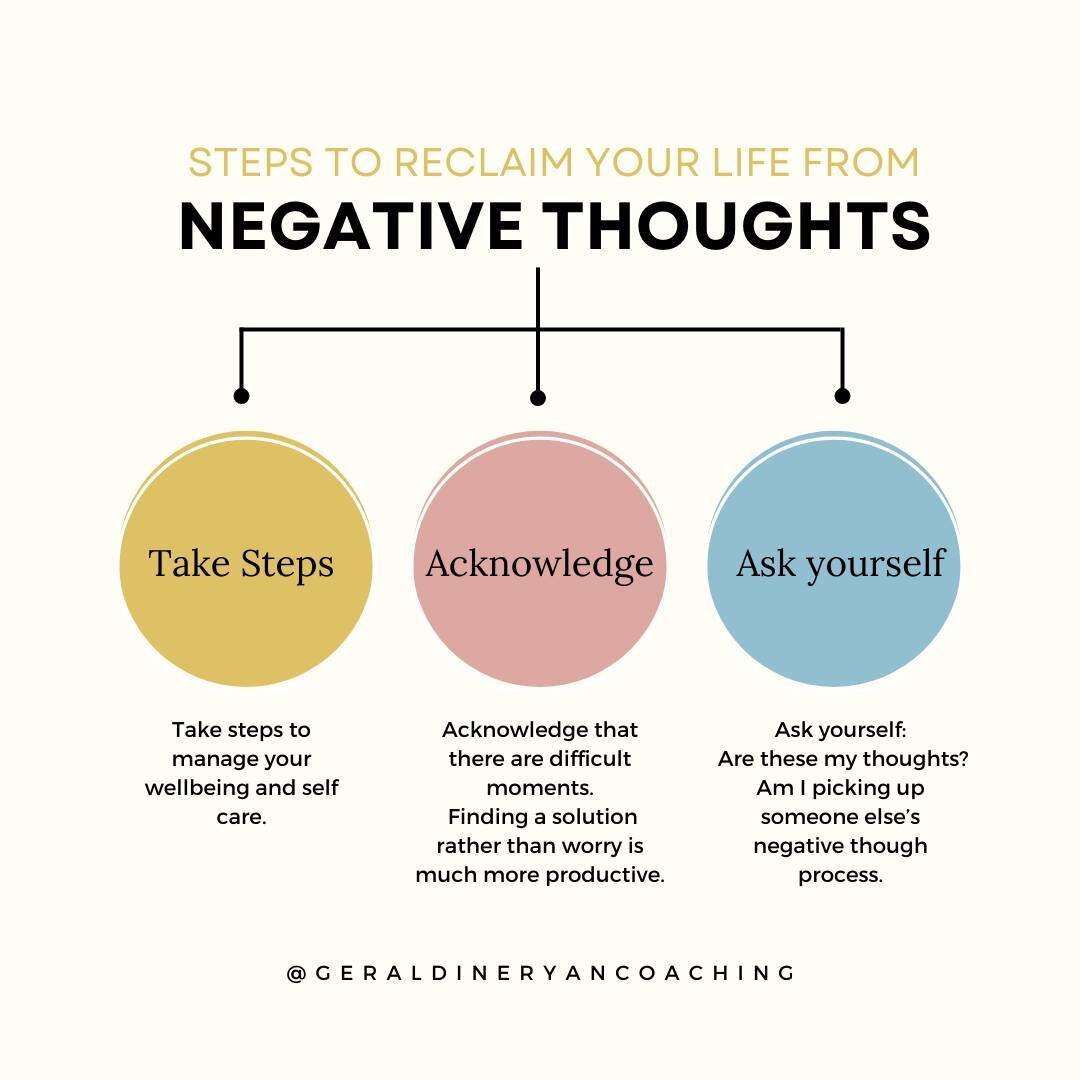 Steps to reclaim your life from negative thoughts. 🥰⁠
⁠
#positivethinking #thinkpositively #lifecoaching #lifecoachingireland #positivemindset
