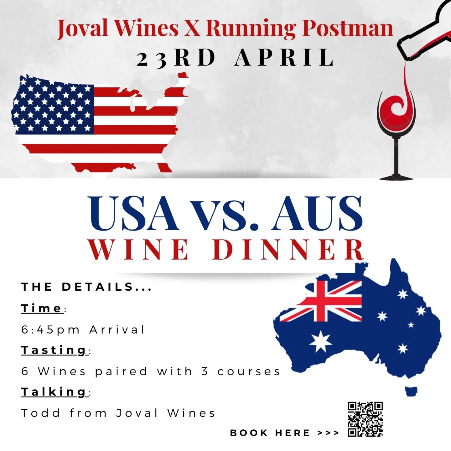 🍷 OUR NEXT WINE DINNER 🍷✨️ Tuesday 23rd APRIL ✨️ 

🇺🇸 USA vs. AUS 🇦🇺 

.. 6 wines
.. degustation menu
.. Todd from Joval Wines will be guiding us through these comparisons 

🎟 Tickets are available NOW, through our website !!

We can't wait to