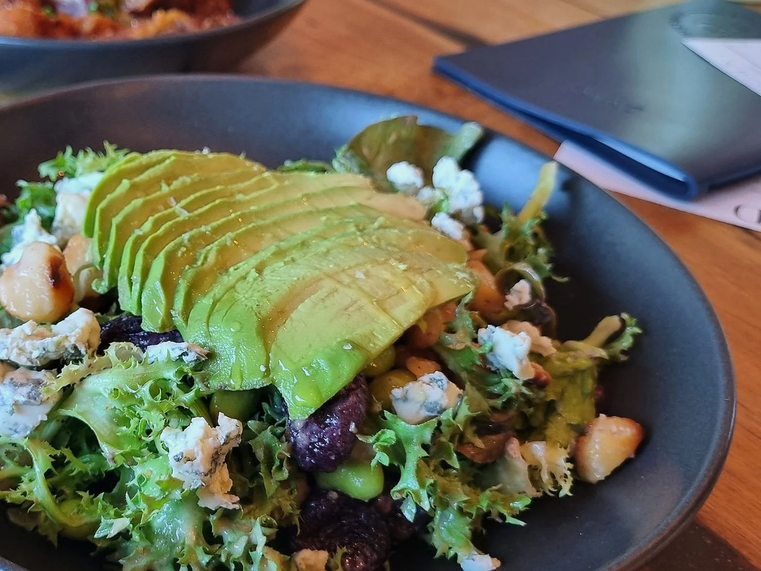 Roasted Red grape salad, Blue cheese, avocado and macadamias