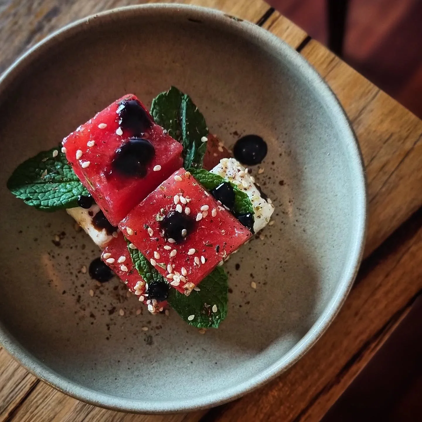 Another of our top sellers from our new menu, sometimes simplicity steals the show:

.. Sweet Watermelon - Tangy Goat's Cheese - Fresh Mint and a drizzle of Balsamic 🍉 💫

#fresh #summerready