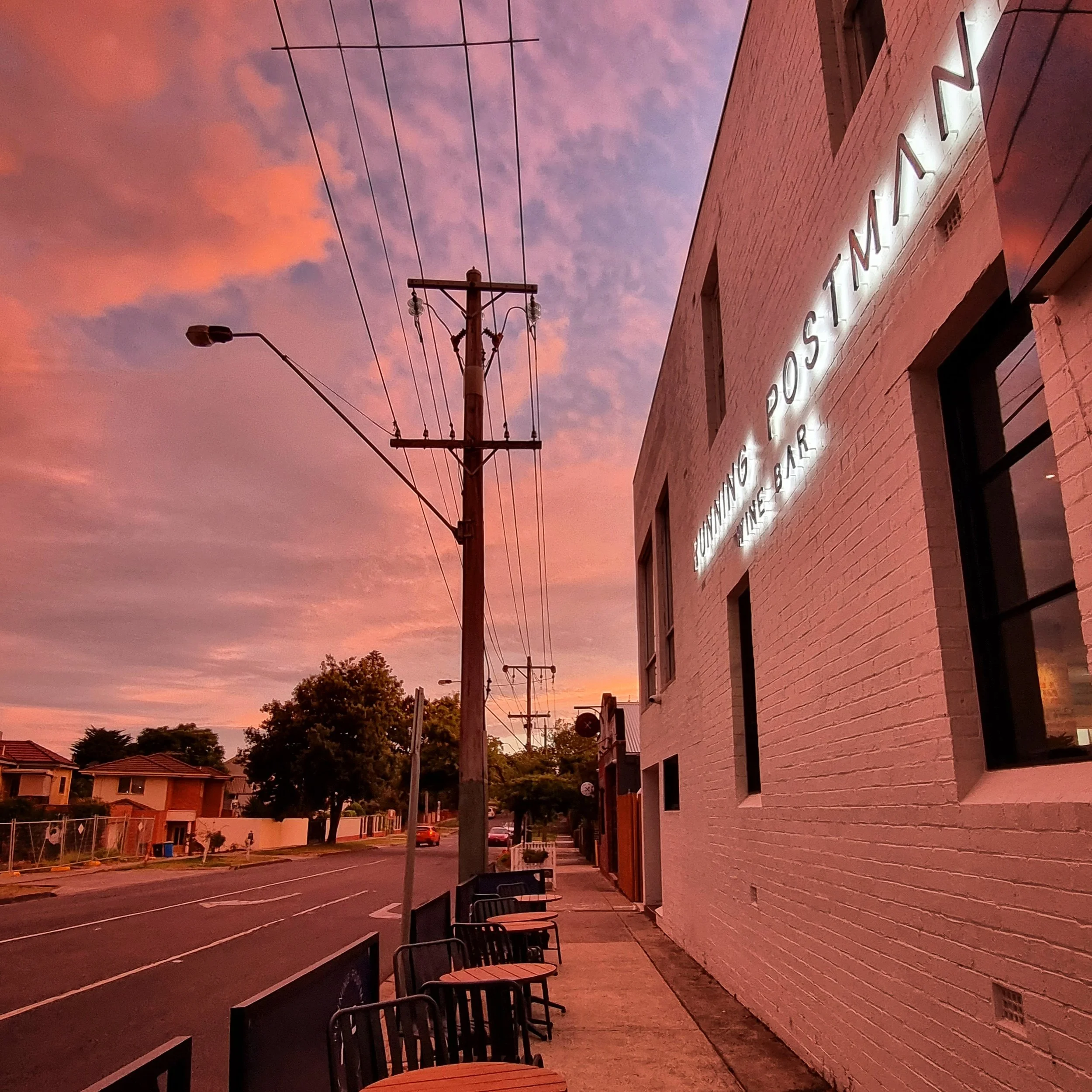 Perfect sunsets at the running postman wine bar