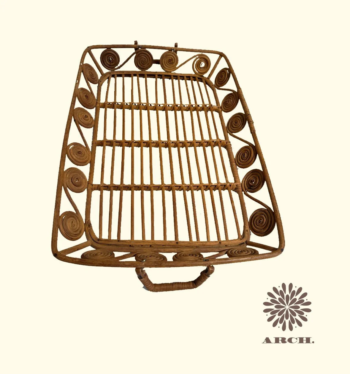 Vintage Rattan Scroll Tray