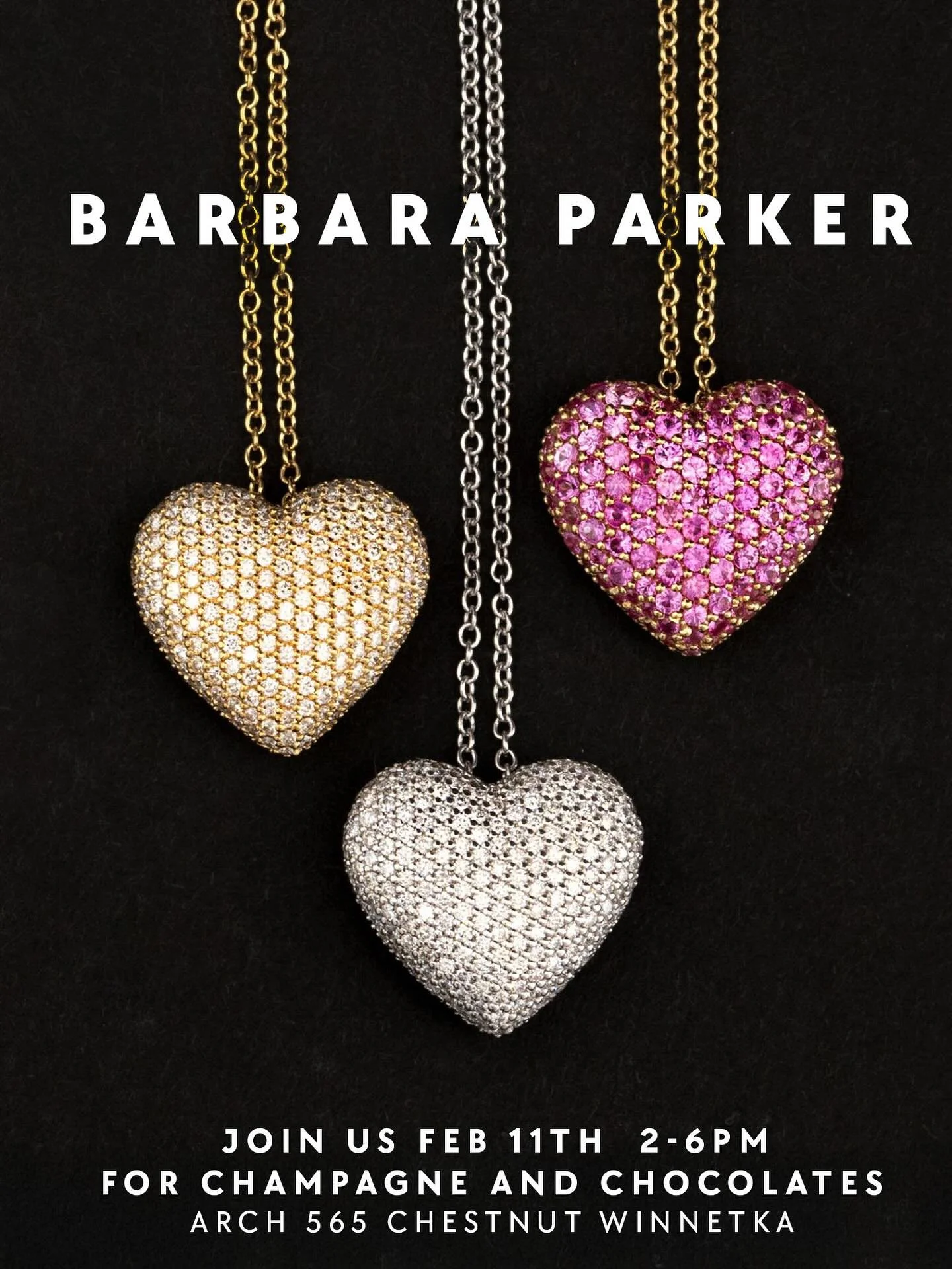 Champagne, chocolate and show stopping jewels at ARCH Wednesday 2-6pm. Come say hello and celebrate all the beauty of love @barbaraparkerfinejewelry