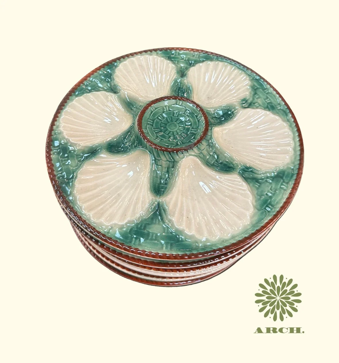 19th Century French Oyster Plates in Majolica Green.jpeg