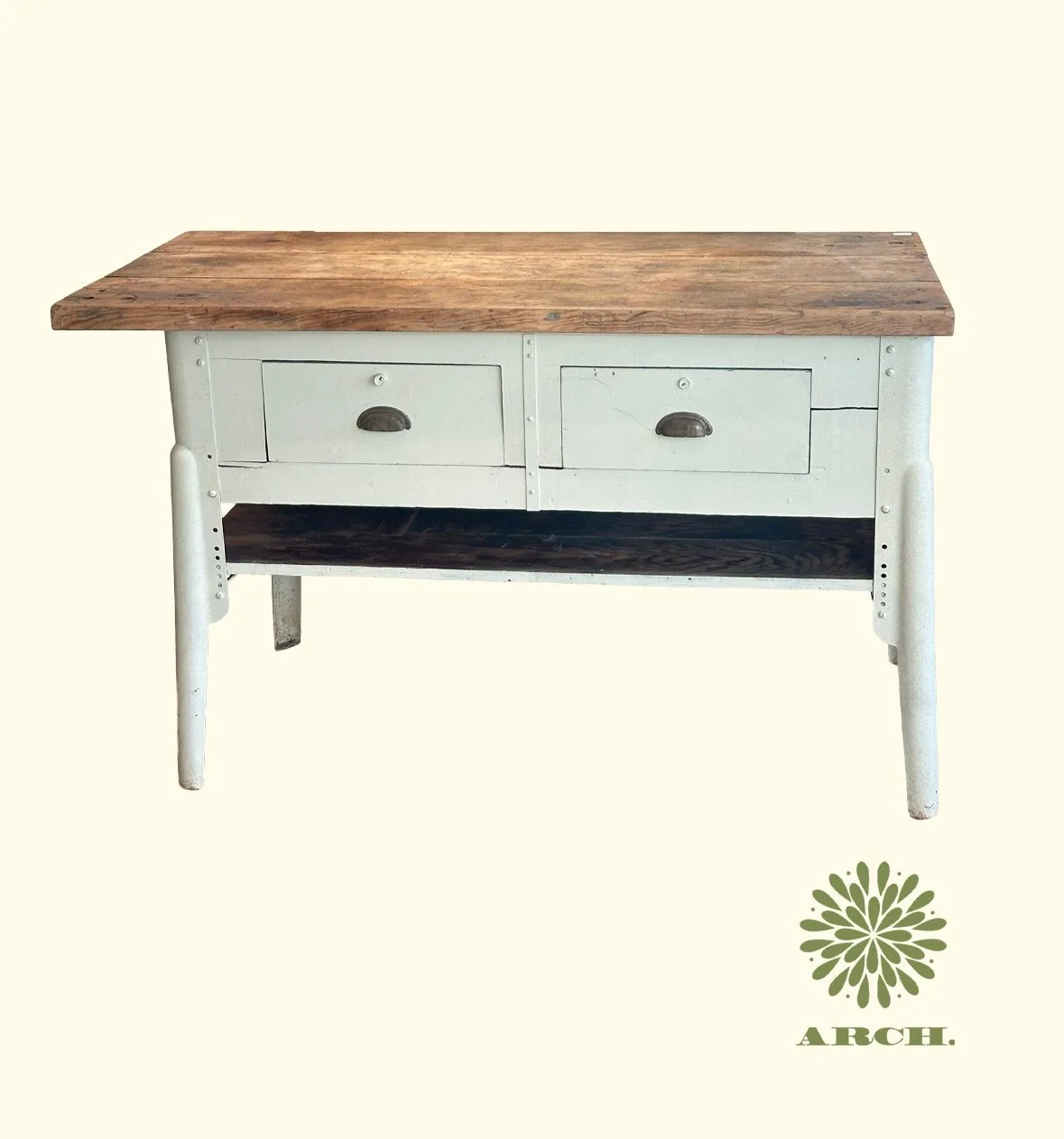 Vintage White Butcher Block Table