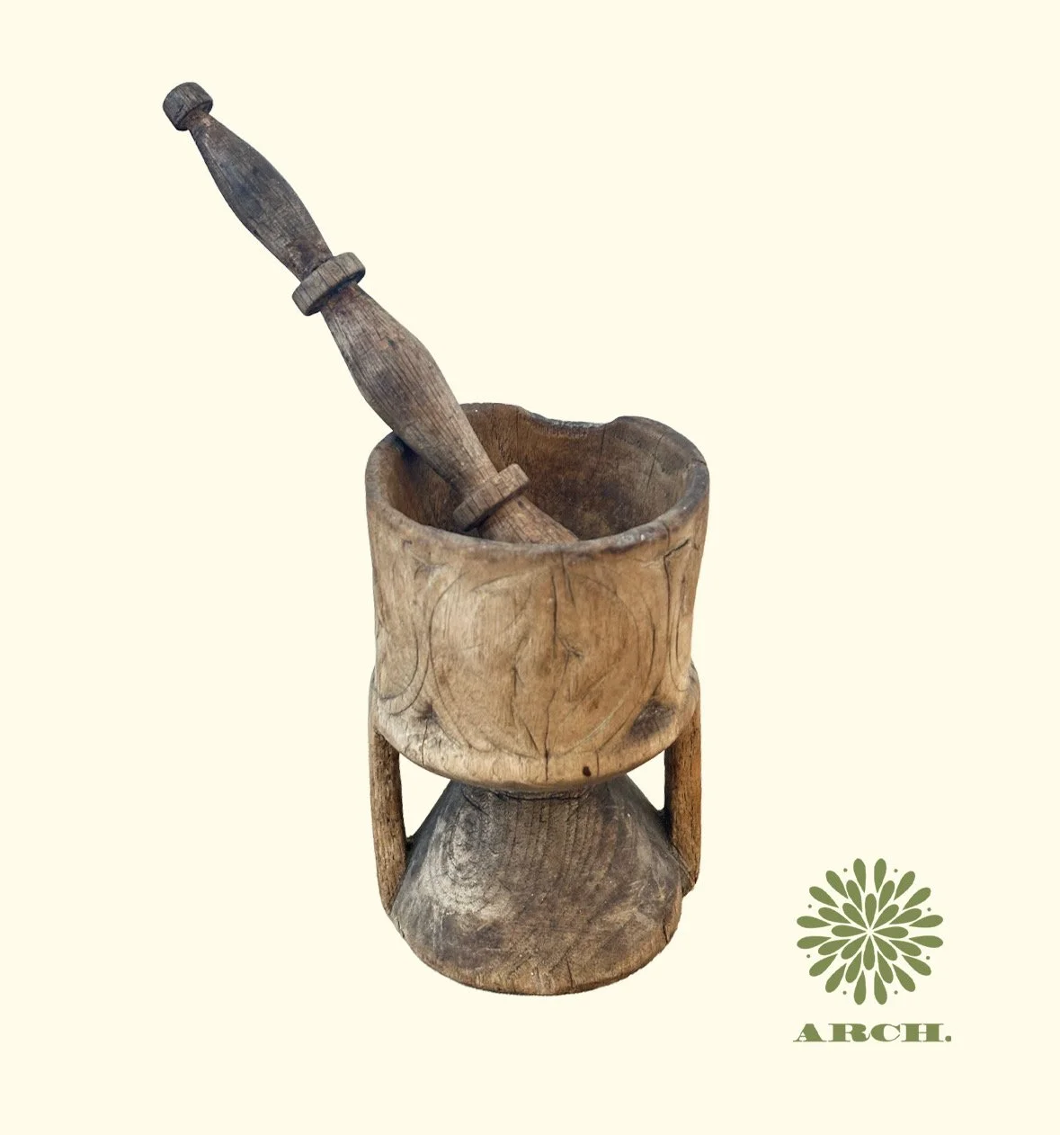 Antique Hand Carved Mortar & Pestle