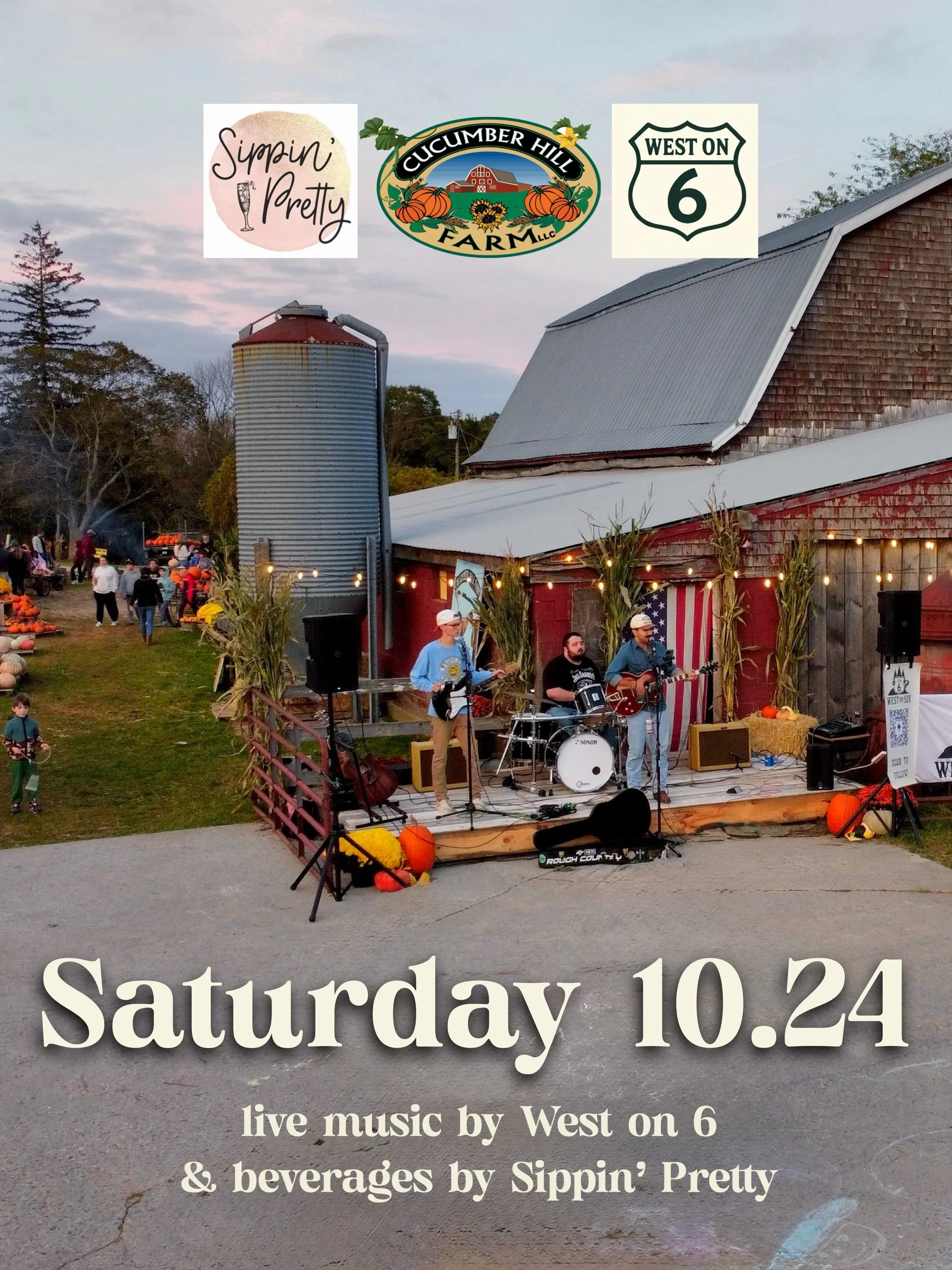 That&rsquo;s right!! This Saturday we&rsquo;ll have @sippinprettyri starting at 4 pm and @west.on.six at 6 pm🎸 Sip on a fall cocktail, take a sunset hayride, &amp; then enjoy some great music!🍻 all normal activities running as well, 10-9! We can&rs