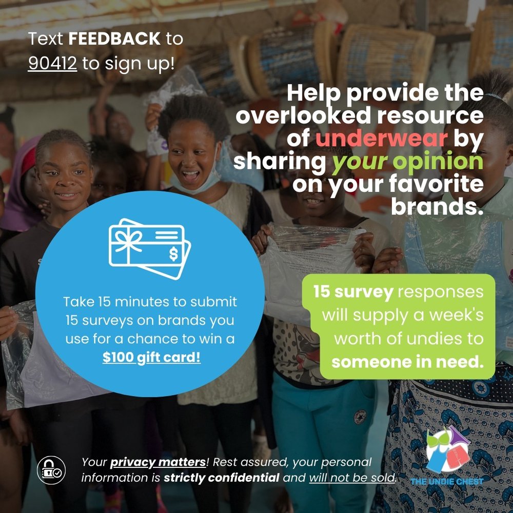 👀🤔 Want to win a $100 gift card, reshape industries, and reduce hygiene poverty for FREE in just 15 minutes?

Today is your LAST chance to share your opinion and make a meaningful impact. 👇

Text &ldquo;FEEDBACK&rdquo; to 90412 to sign up!

💸 Jus