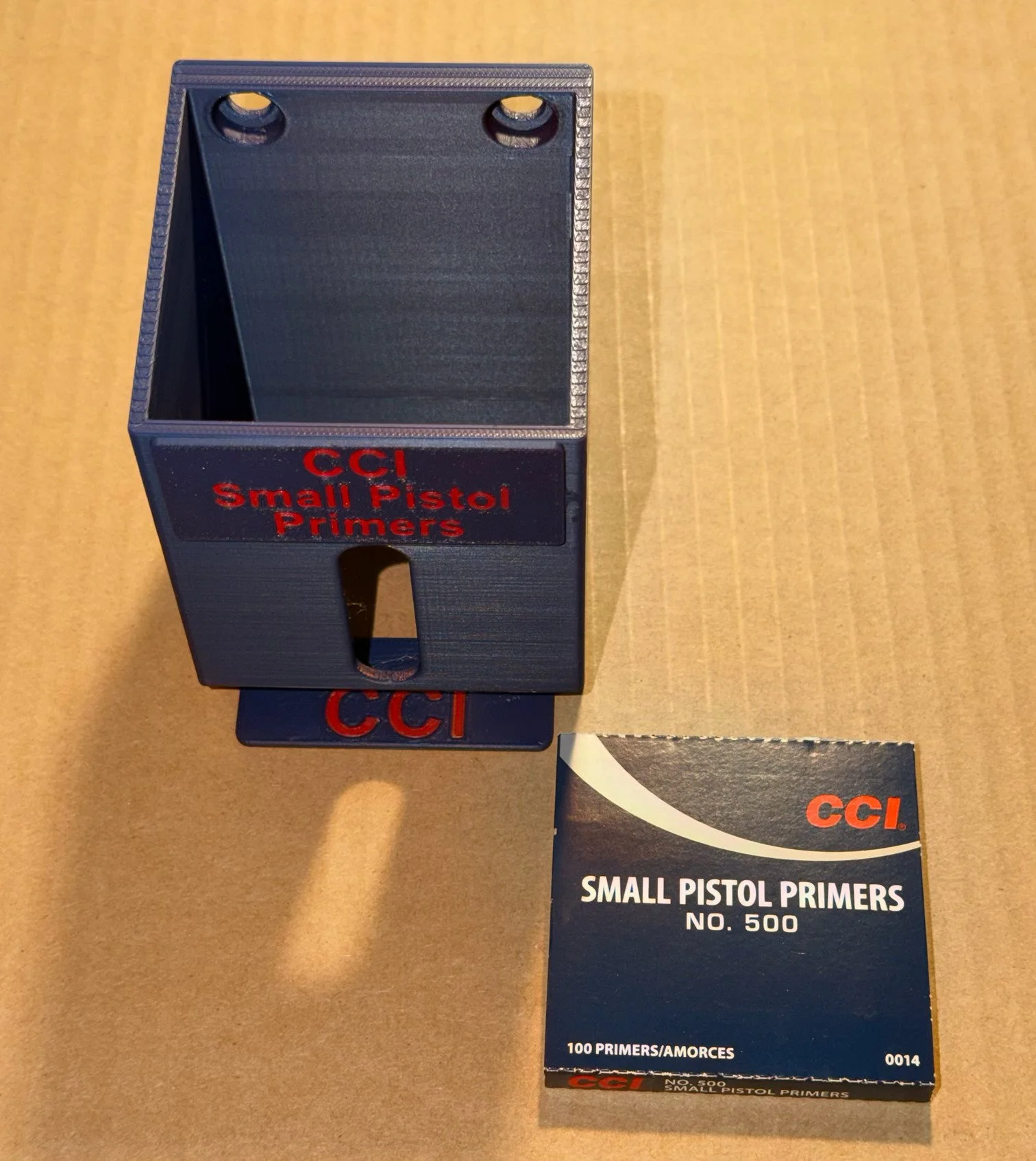 Close‑up of top‑load opening on CCI Small Pistol Primer Pack Organizer.