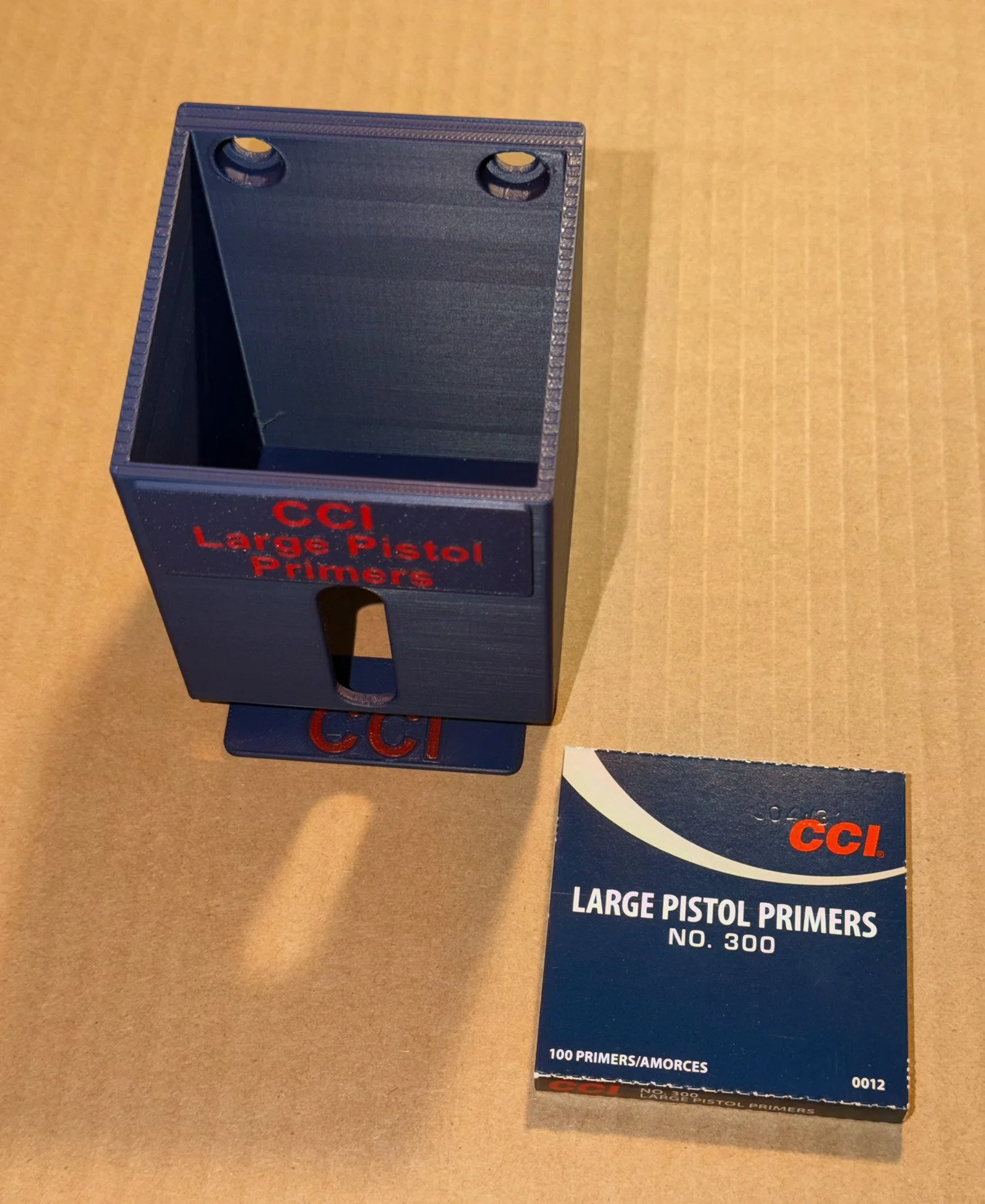 Close‑up of top‑load opening on CCI Large Pistol Primer Pack Organizer for smooth workflow.