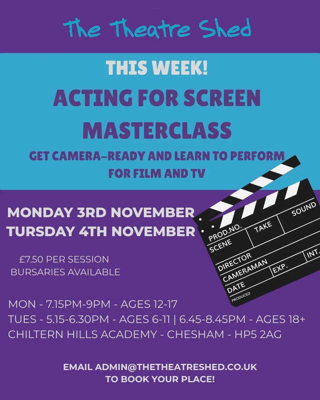 🎭 We&rsquo;re Back After Half Term! 🌟

This week we&rsquo;re excited to be running our Acting for Screen Masterclass 🎬 &mdash; part of our series of masterclasses open to everyone!

Whether you want to learn new skills from industry professionals 