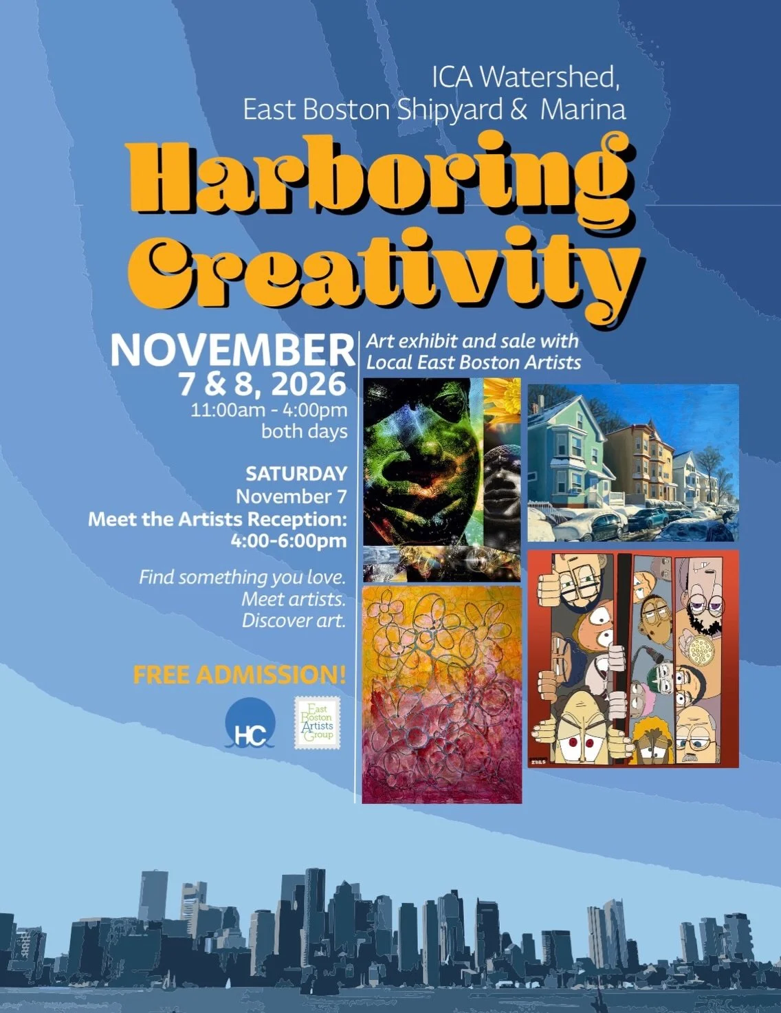 🎨✨ DISCOVER ART. MEET THE ARTISTS. FIND SOMETHING YOU LOVE! ✨🎨

Get ready for an inspiring weekend of art, creativity, and community at the ICA Watershed!

Join the East Boston Artists Group (EBAG) for our 4th Annual Harboring Creativity: Exhibit &