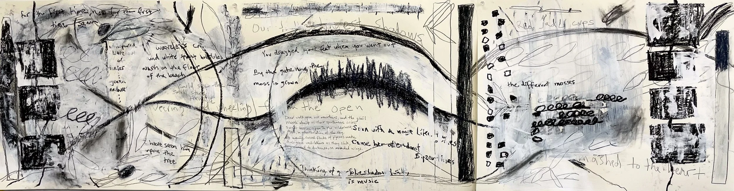 For the First Time, mixed media on paper, 18”x72”