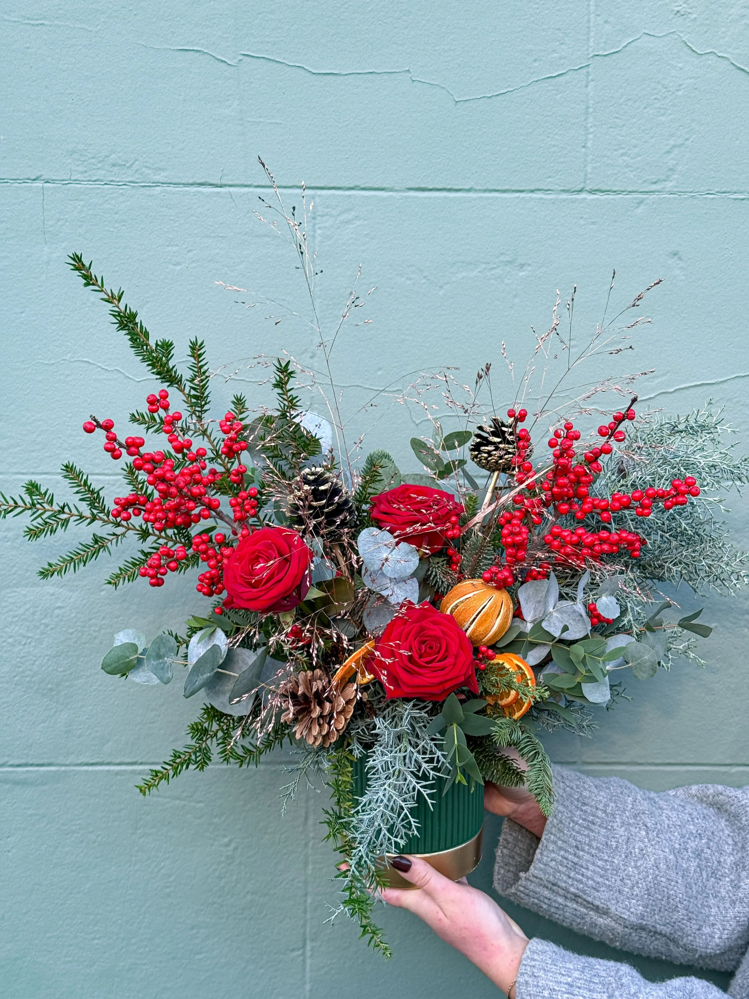 Festive Foliage & Bloom Pot – Reds