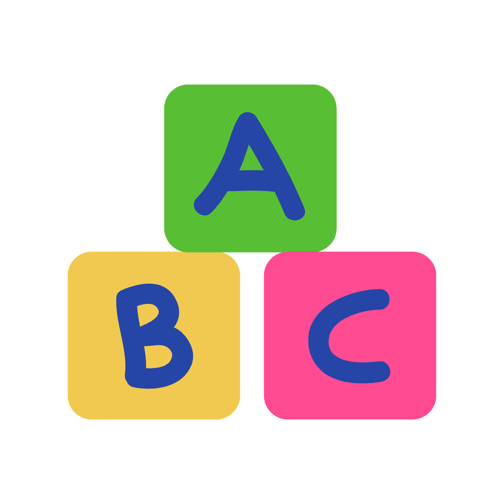 Icon of colorful a, b, c letter blocks.