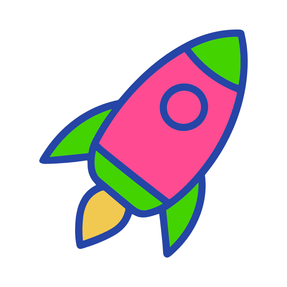 Icon of a colorful rocket ship.