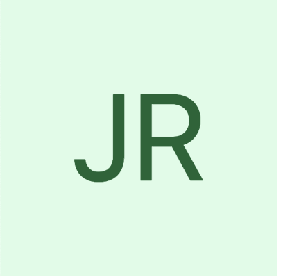 Light green background with large dark green initials 'JR' in the center.