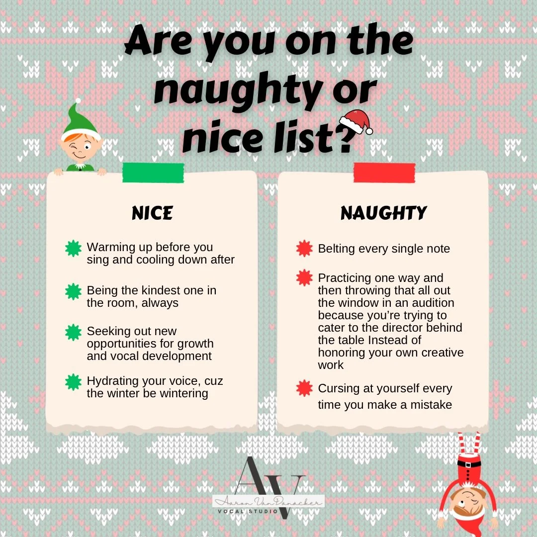 Santa called - he wants you to prioritize your vocal health and practice healthy performance techniques this year! 🎅Did you make the nice list? There&rsquo;s still time! 🎄
&bull;
avvocalstudio.com
@avvocalstudio
&bull;
#musicaltheatre #theatrekid #