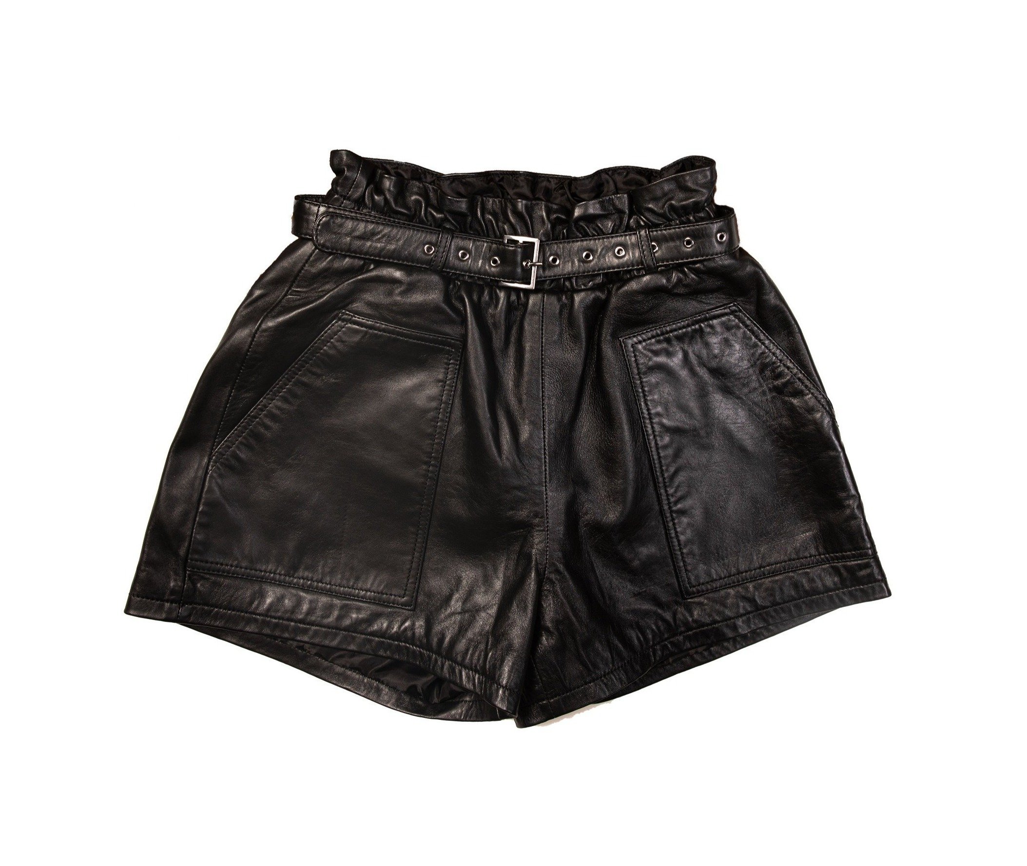 Fadcloset Women's Fashion High Waisted Wide Leg Belted Black Leather