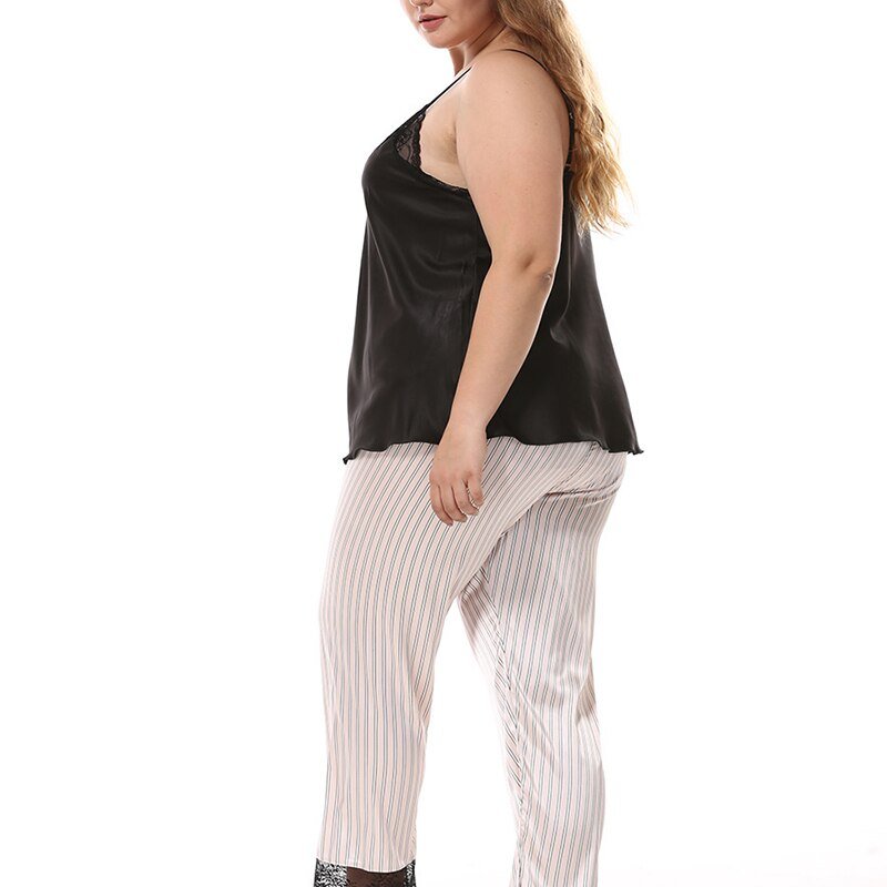 Sexy Lace Edging Pajams Two Piece Plus Size