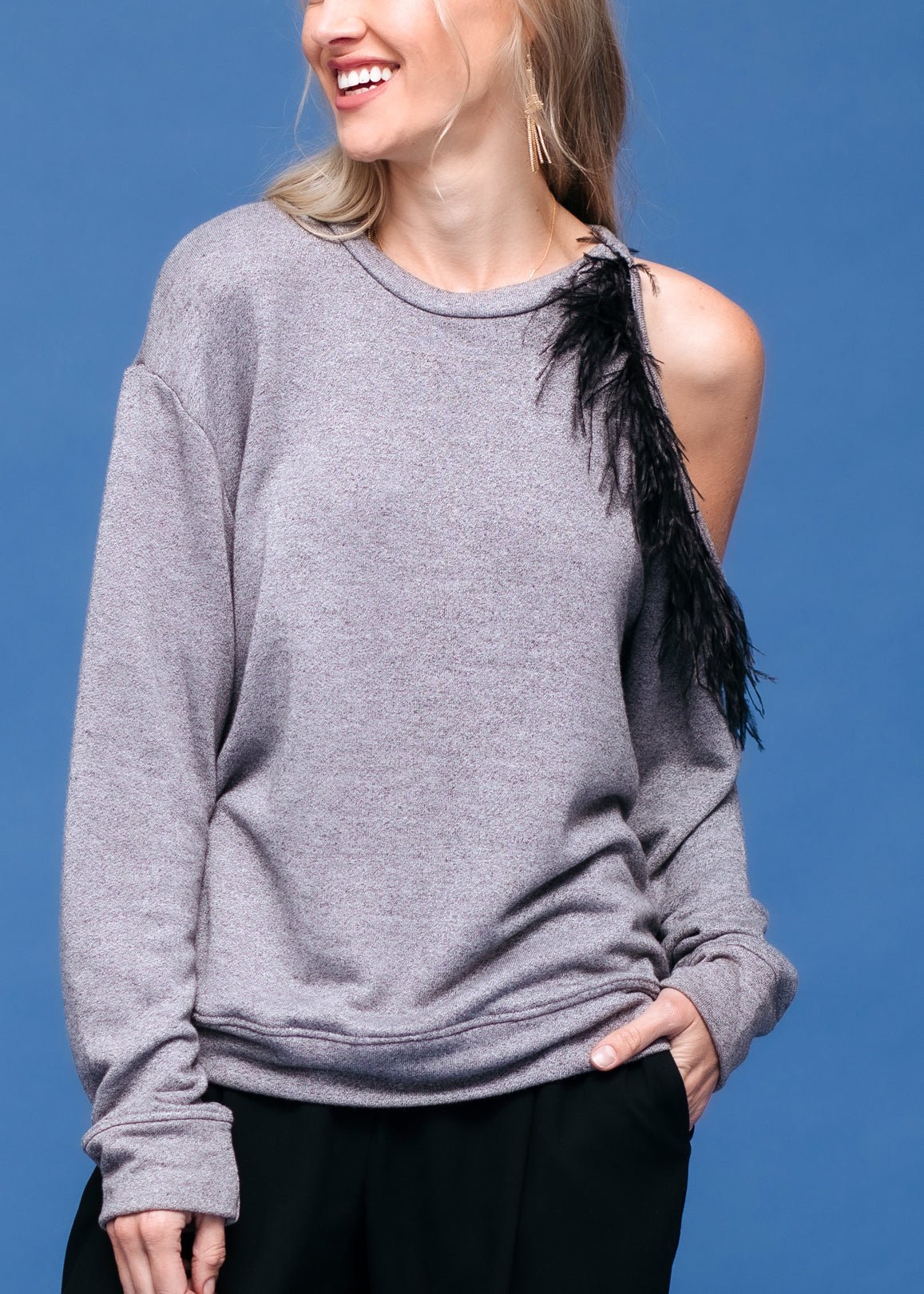 Women's One Shoulder Feather Sweatshirt