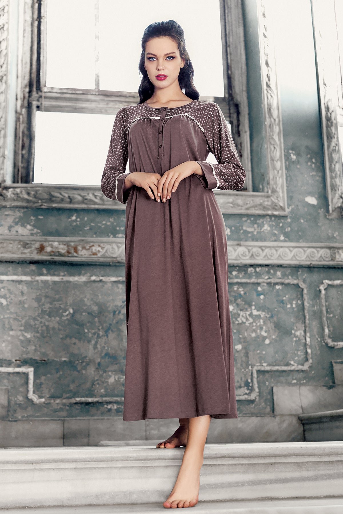 Shopymommy 13116 Modal Plus Size Maternity & Nursing Nightgown Coffee