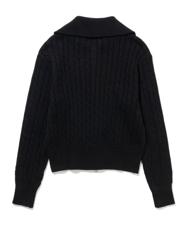 20th Hole Cotton Point Collar Women Full Zip Up Knit Black
