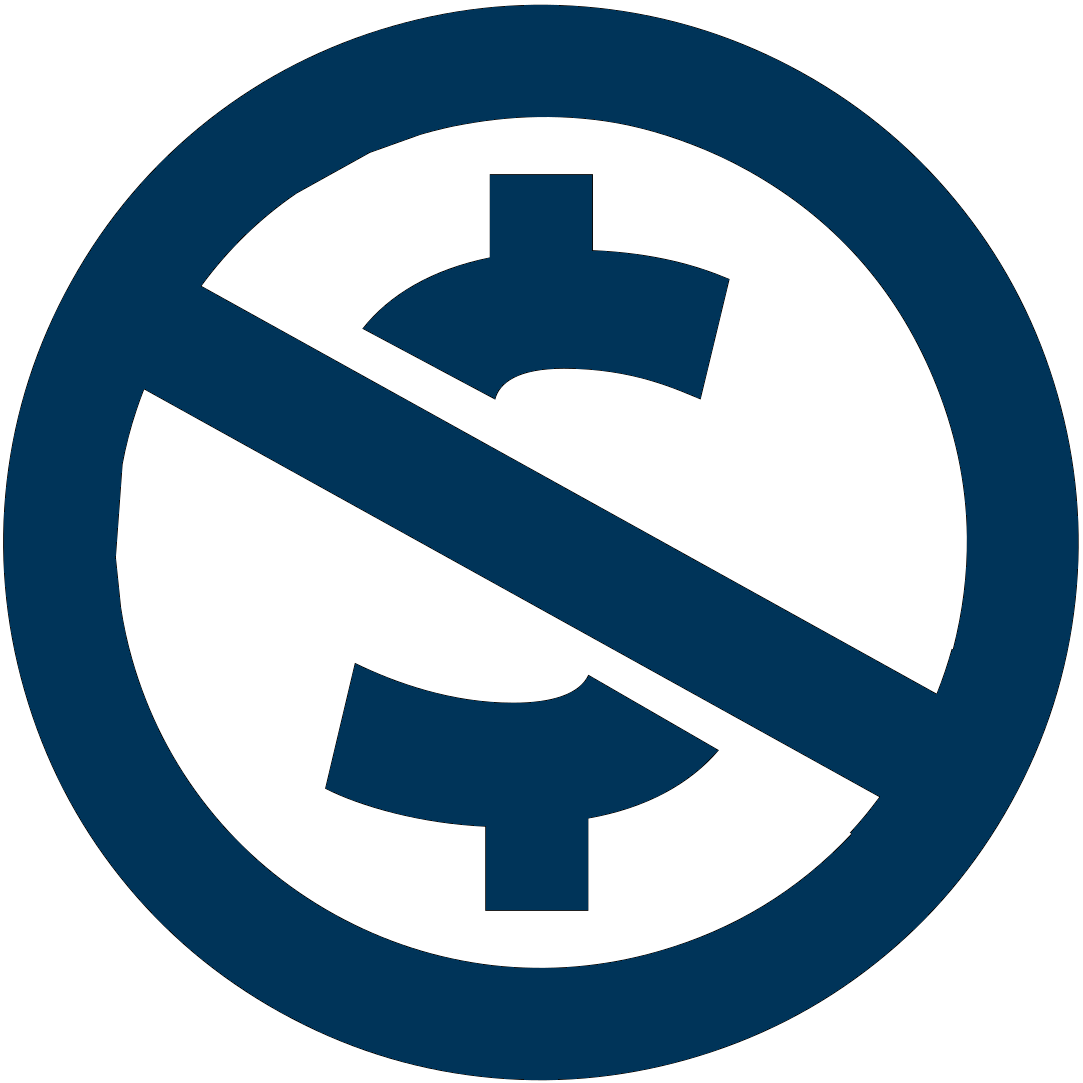 A dollar sign crossed out representing debt management