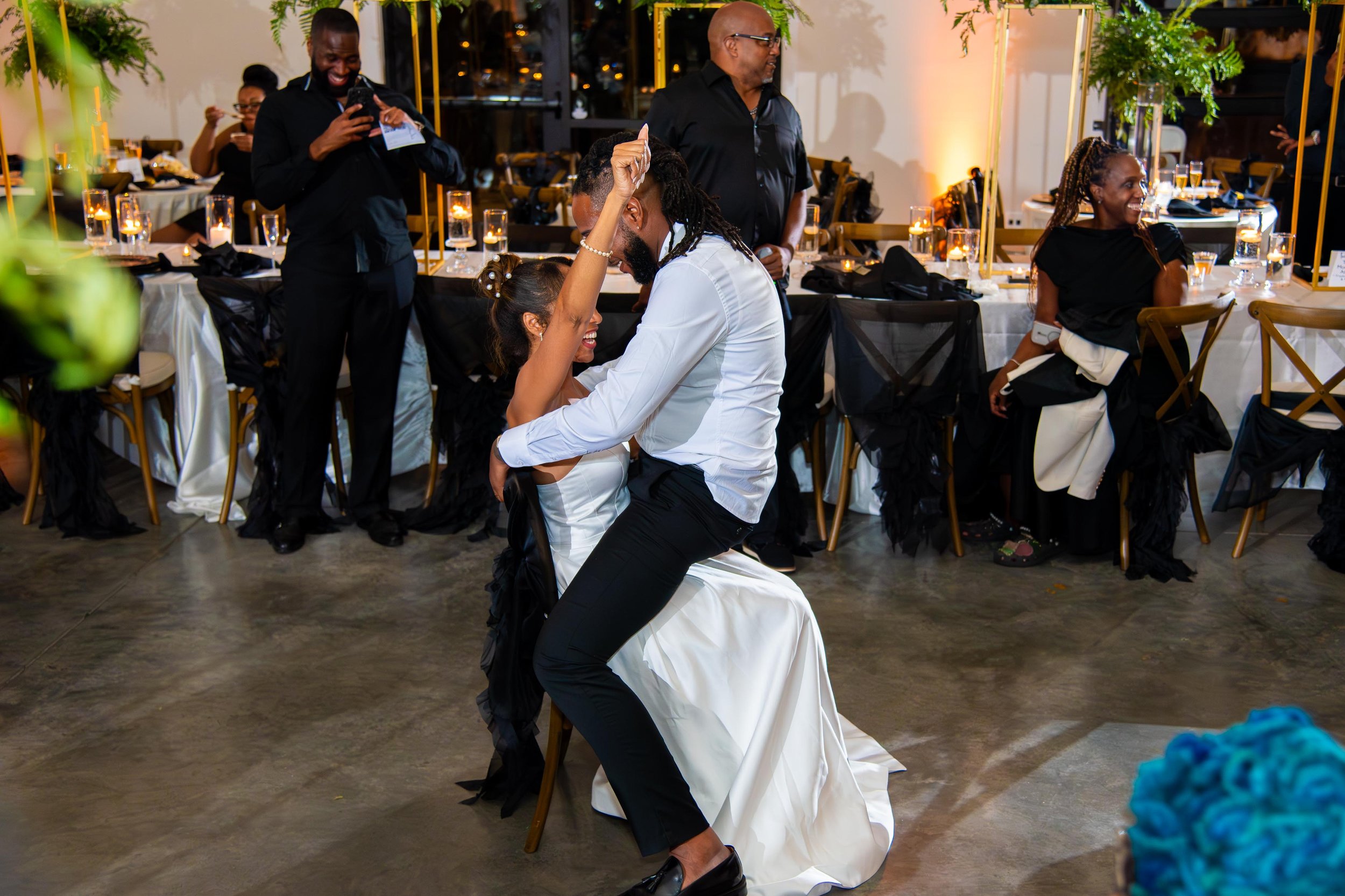 couple at reception dancing