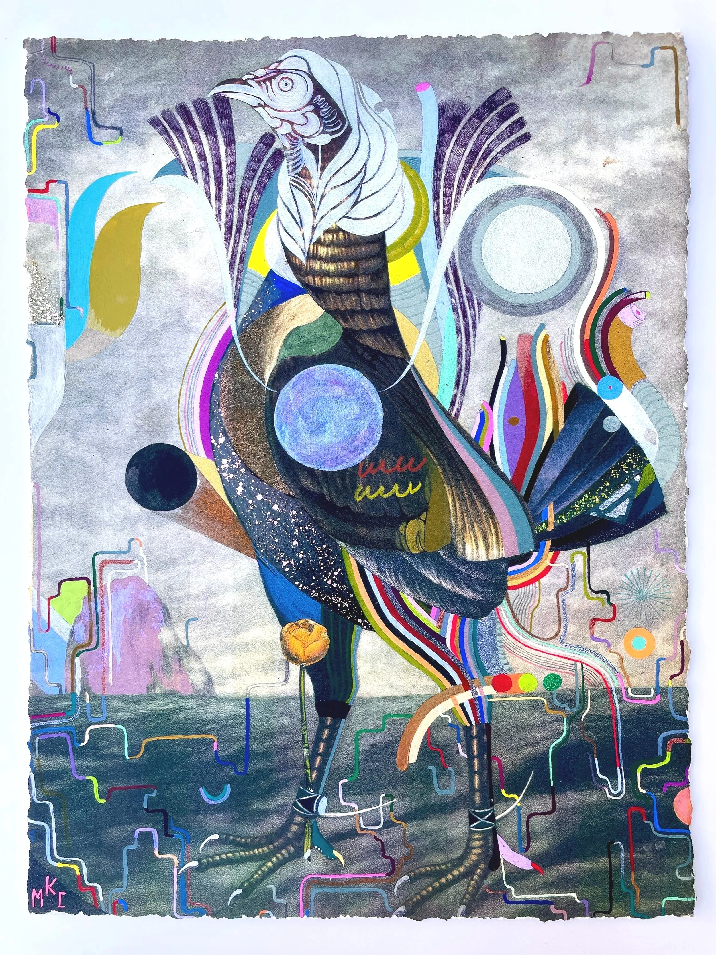 Rainbow Cockrelles I, hand embellished edition