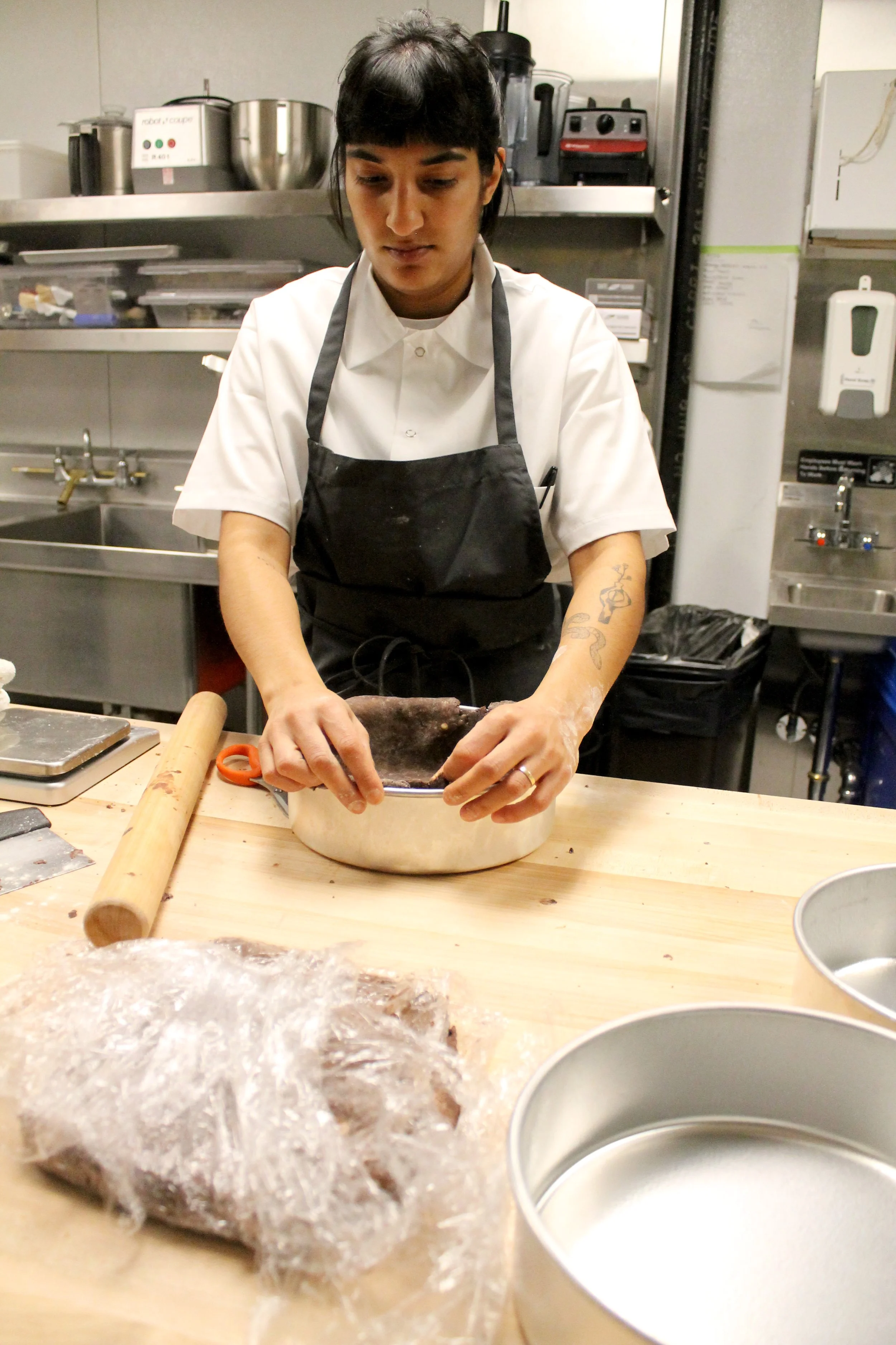 Kitchen staff making products