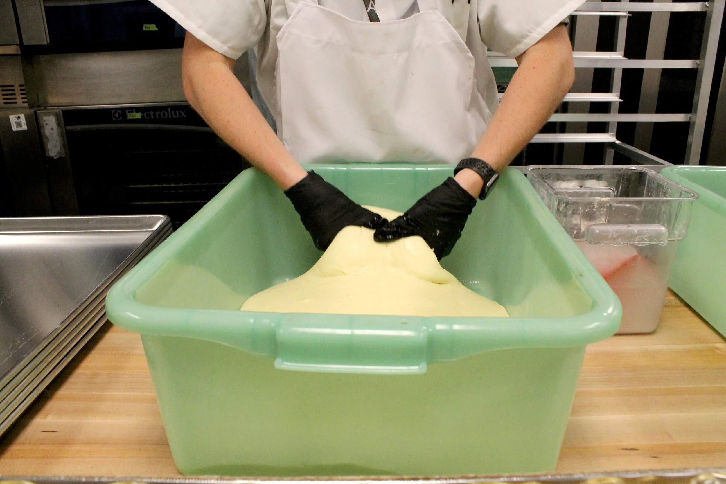 Frenchette bakery kitchen preparation of dough