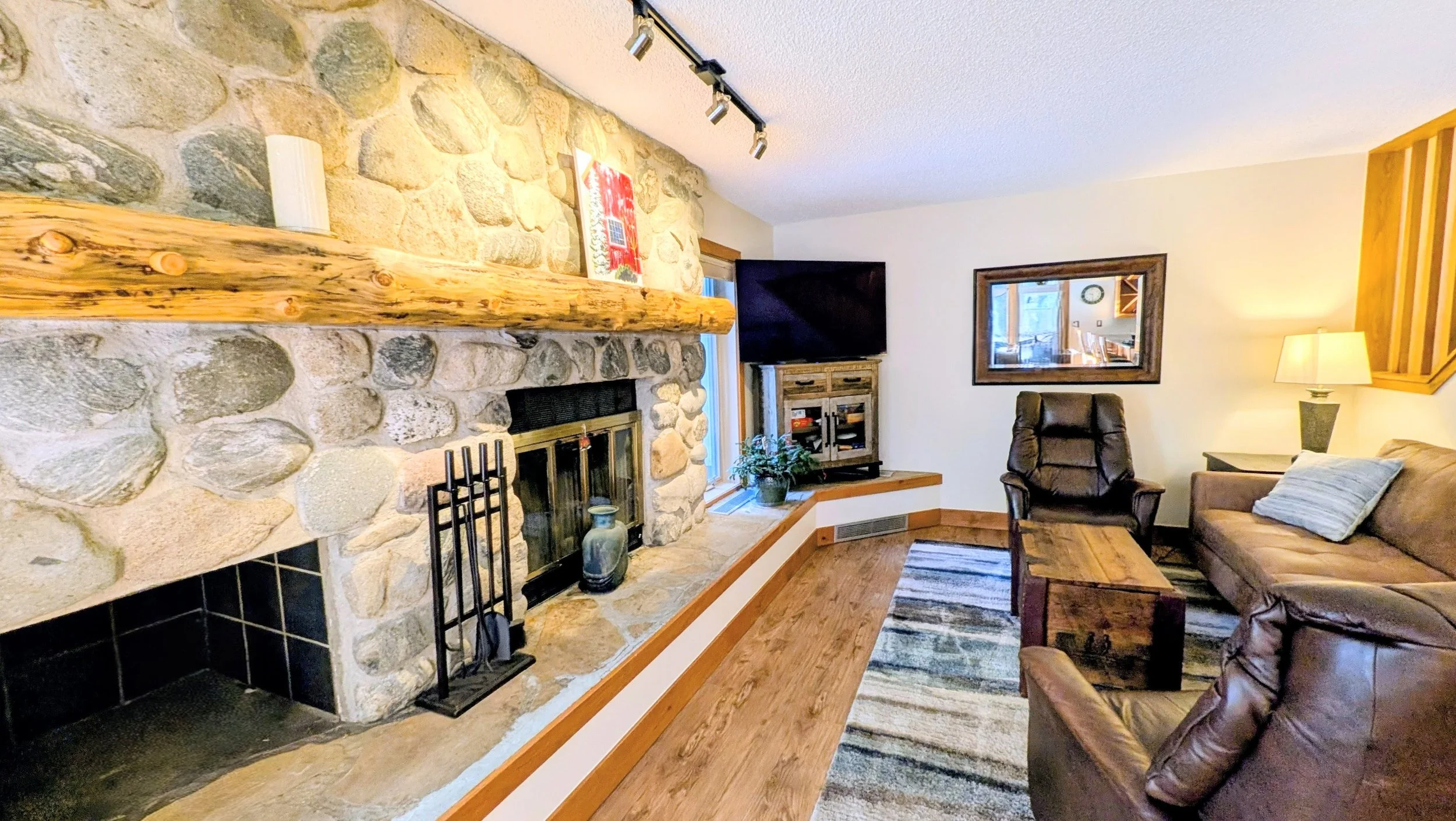 Living Room with natural wood fireplace