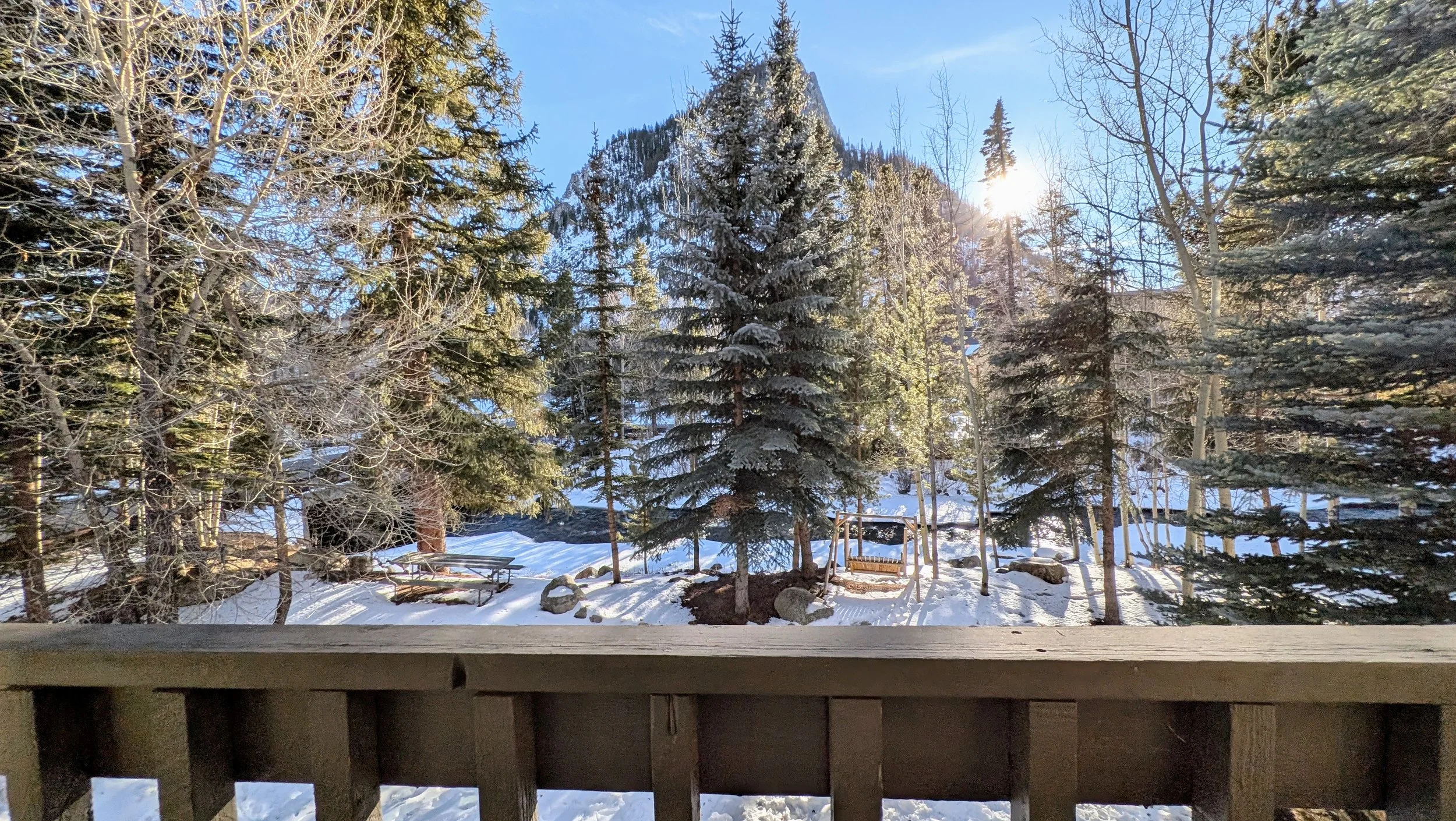 View from deck of primary Bedroom (you can see the creek at the base of Mount Royal)