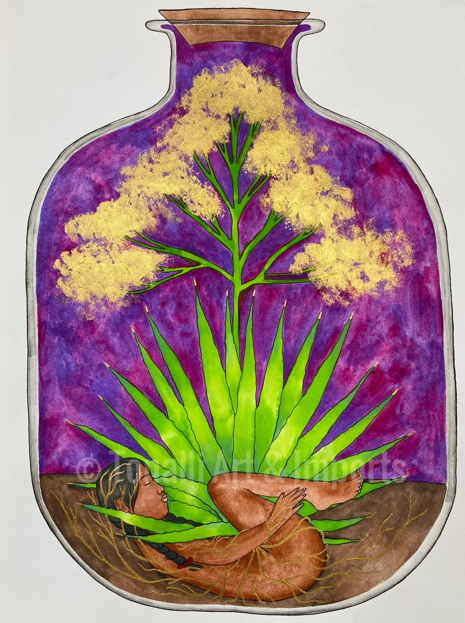 Downloadable Original Mexican Hummingbird and Agave Watercolor ...