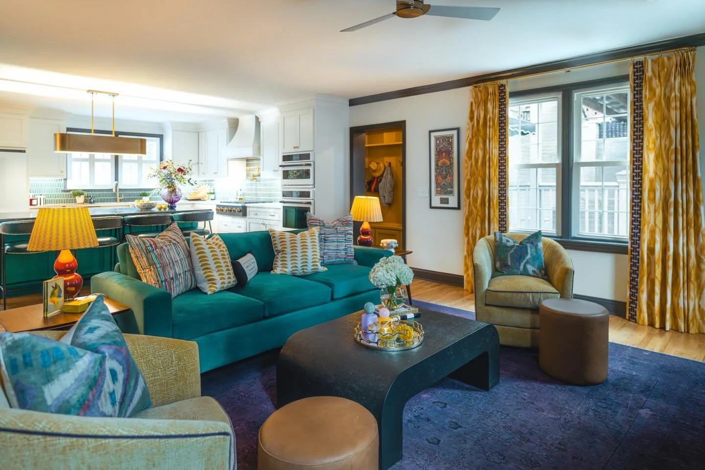 SWIPE FOR BEFOREs 👉👉 &hellip;We started this reno last summer and are thrilled with how it turned out. Emerald green, merigold, and aubergine were the requested colors, and I love how it all came together. Stay tuned for more reveals of the dining 