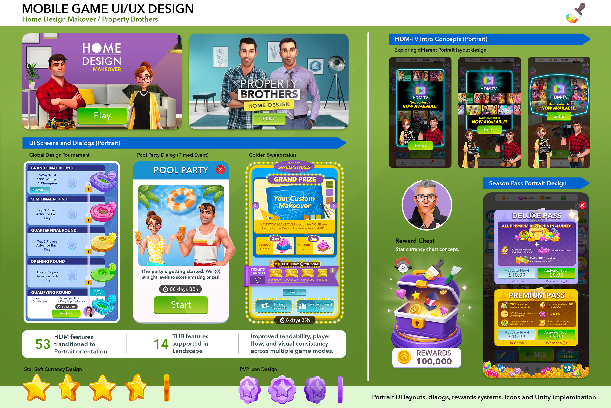 Storm8 / Stillfront Group
Mobile Game UI/UX Design, Portrait Layouts & Unity UI Implementation