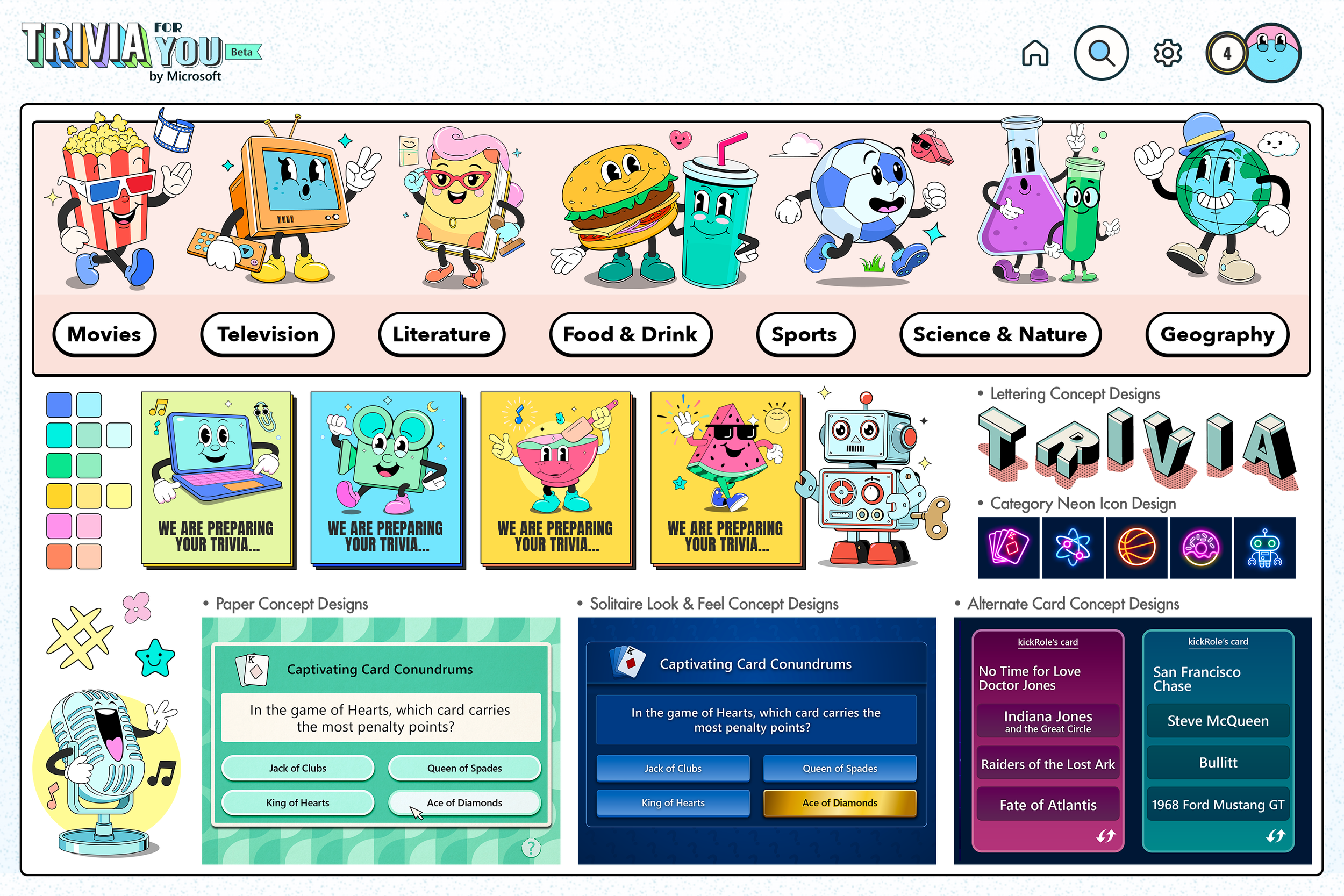 Microsoft Trivia For You: UI Concept Design & Category Illustrations