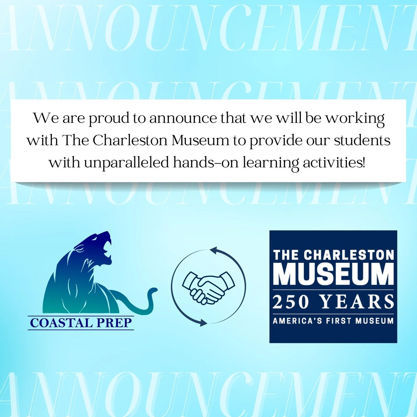 We are so excited to announce that we will be working with The Charleston Museum to provide our students with unparalleled hands-on and immersive learning opportunities!

Working with America's First Museum is such an honor and we are thrilled at the