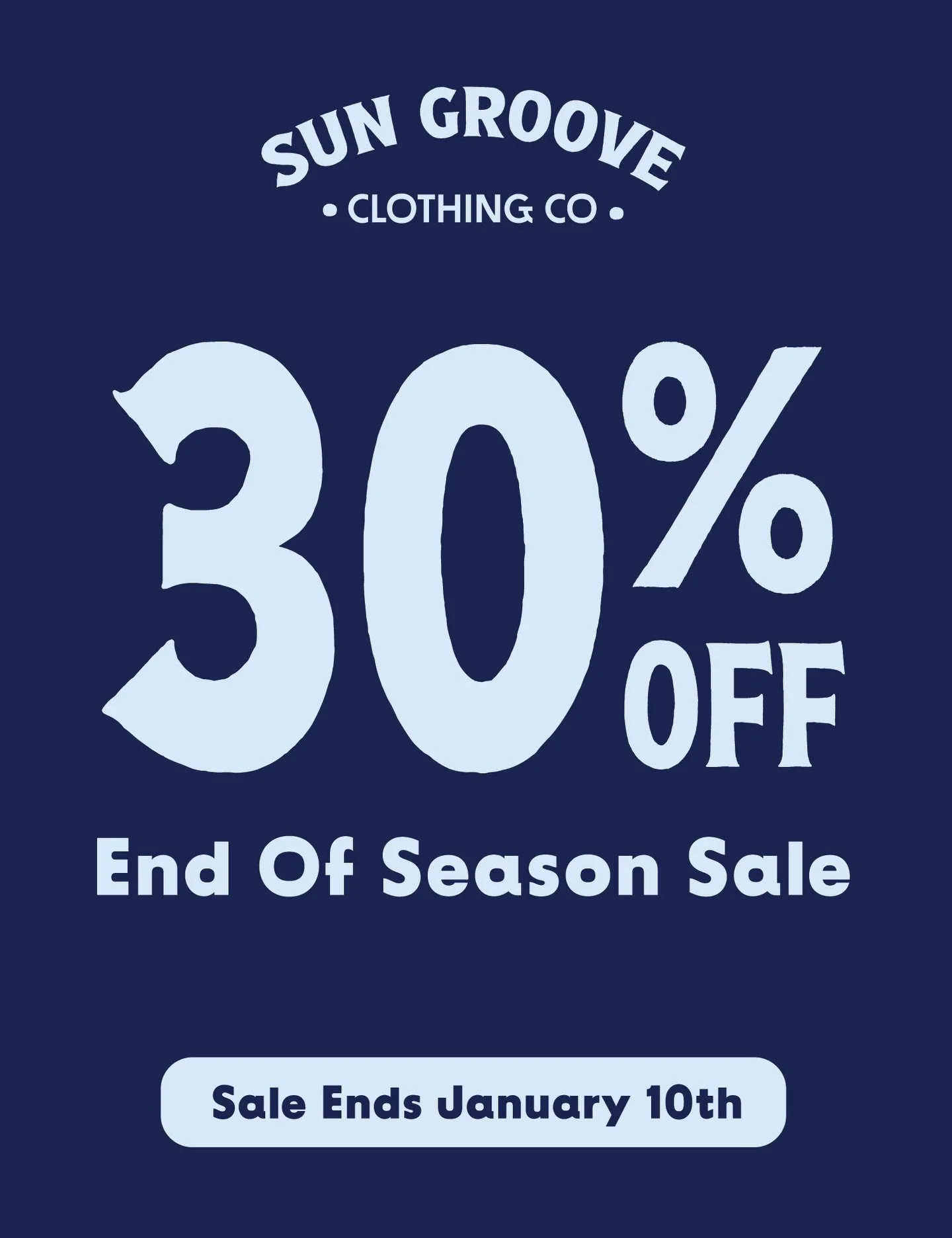 Our End of season sale is now live! 
Take up to 30% off of your favorite&rsquo;s until January 10th 🩵

#shoplocal #shopsmall #904 #surf #surfing