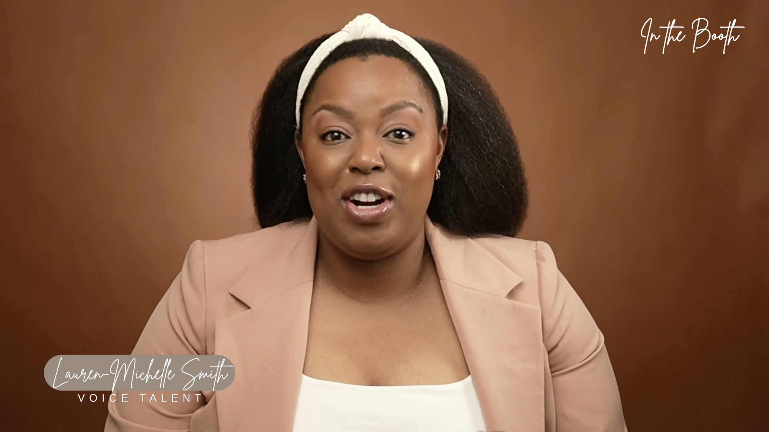 Screenshot of Lauren-Michelle Smith on camera from a clip of the 'In the Booth' voiceover YouTube Series