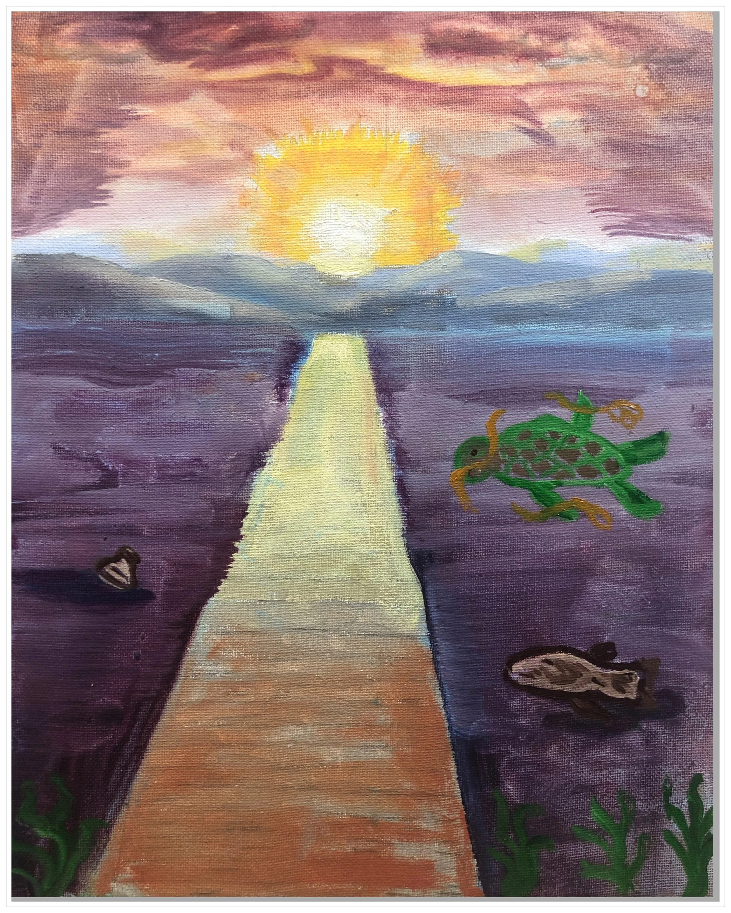 This painting is inspired by how plastic harms the environment and animals in the ocean as well.