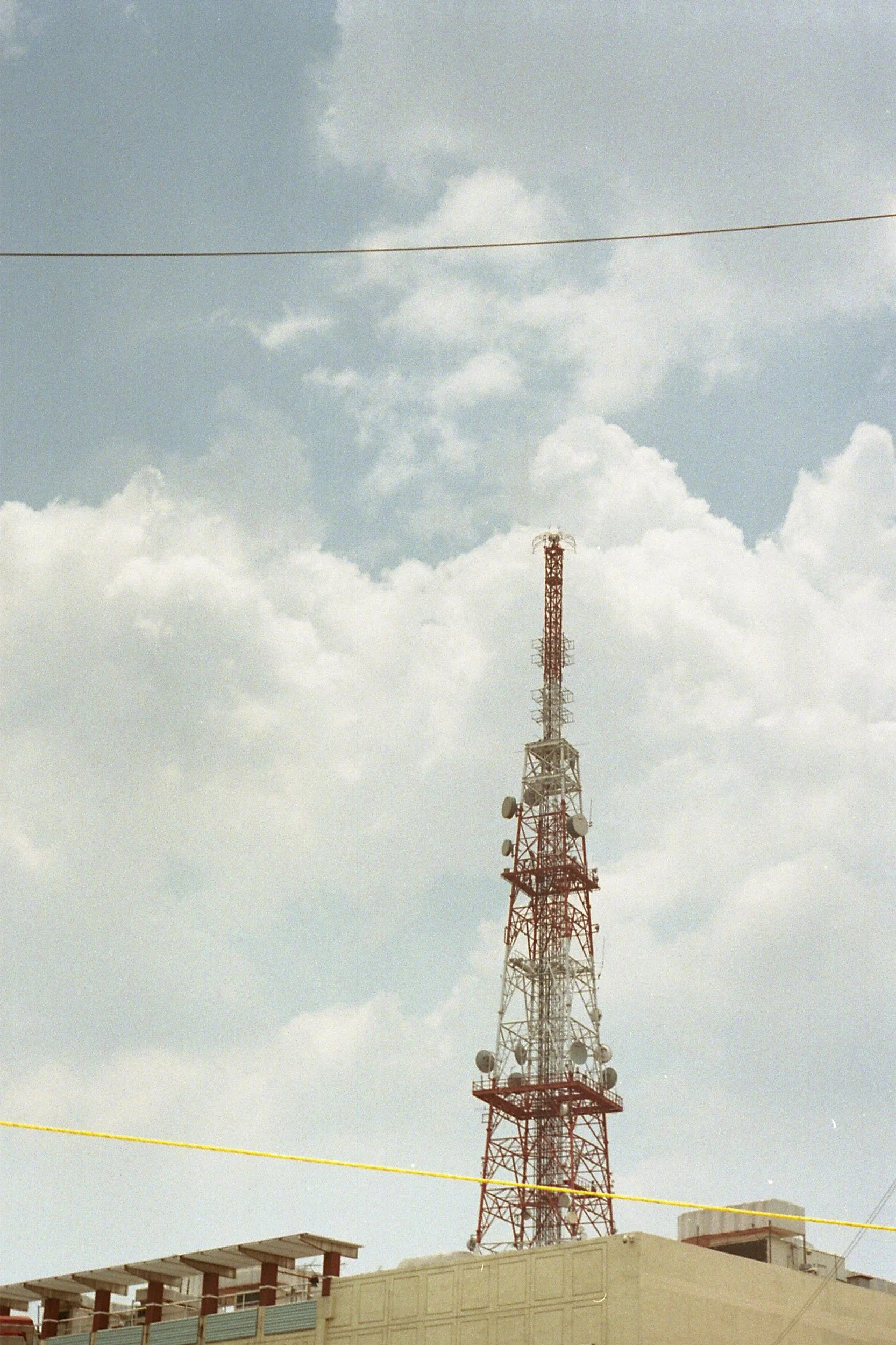 Color photo of an antenna on a roof