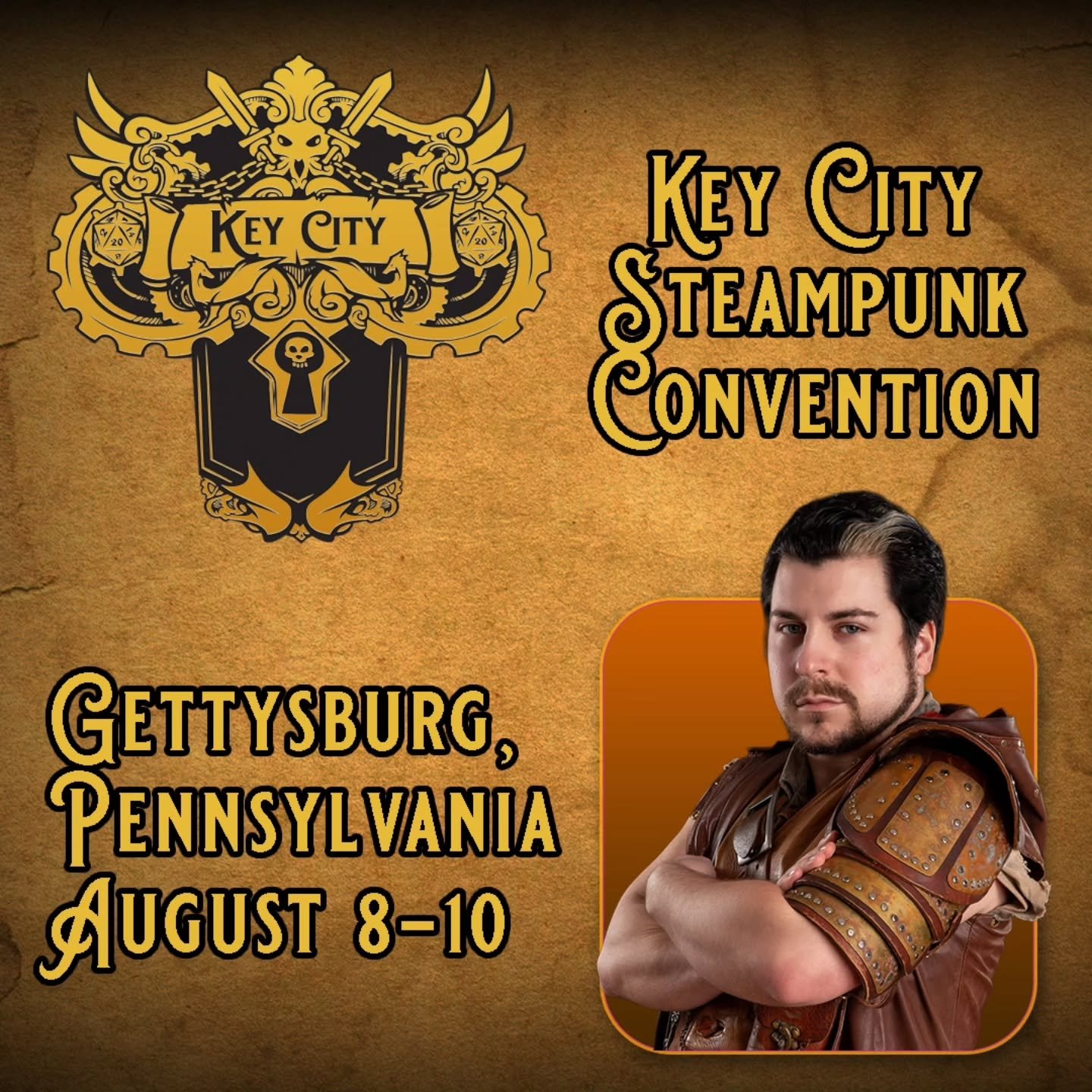 Ready for MORE EVENTS?!

Catch me at Key City Steampunk!

Prepare your artificer's gear, and roll up with your steam powered bow, our theme this year is The Adventurer's Guild, a flight into the realm of Steampunk Fantasy, d20s, and rerolling your ch