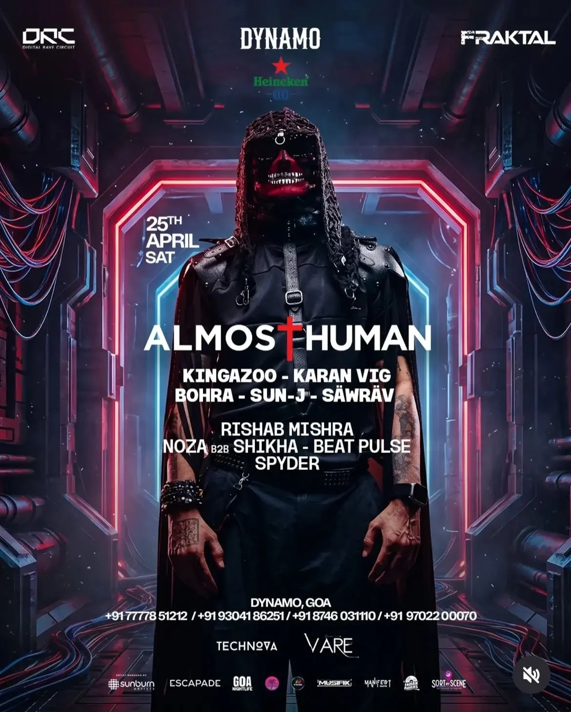 This Saturday couldn&rsquo;t get any hotter with the @fraktal_entertainments and @digitalravecircuit at one of the wildest spots in Goa @dynamo.goa . What a heavy lineup of melodic techno and other shades of dance!

@almosthumanofc 💀 
@harsh_bohra 
