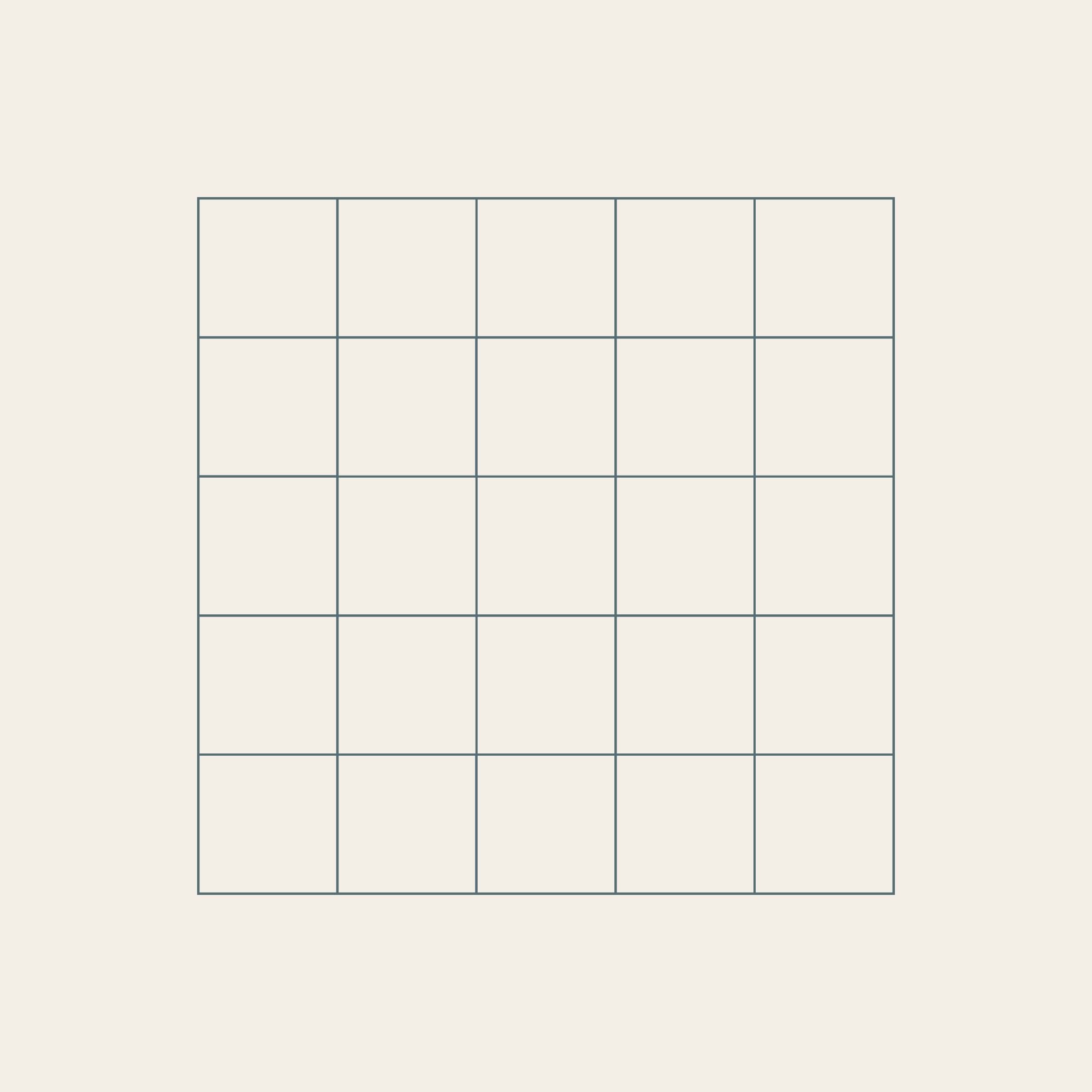 Empty grid with 3 rows and 6 columns on light beige background.