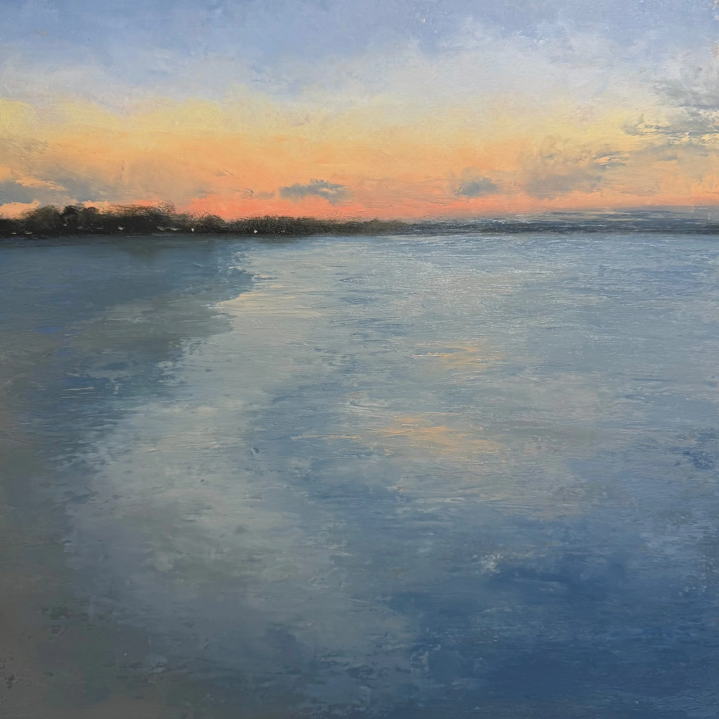 Gillson Beach at Night 12x12" Oil & Cold Wax on Gesso Panel